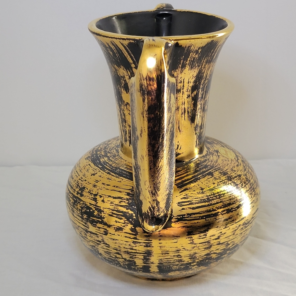 Vintage Stangl Black Gold Dual Handle Vase - Picture 4 of 10